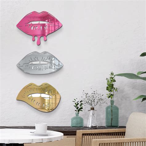 Set Of 3 Mirrored Glamorous Lips Wall Art Mirror Lips Lip Etsy