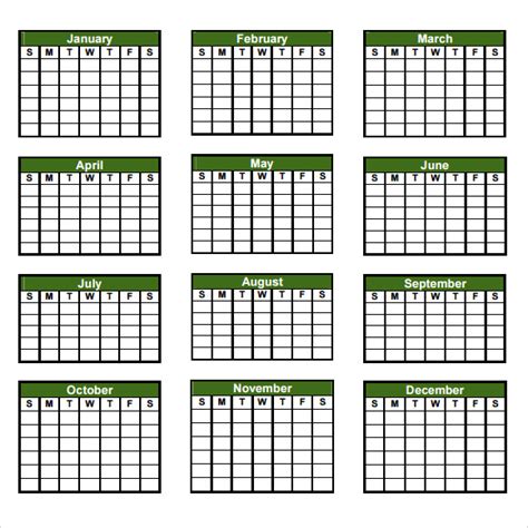 Blank Year Calendar Template