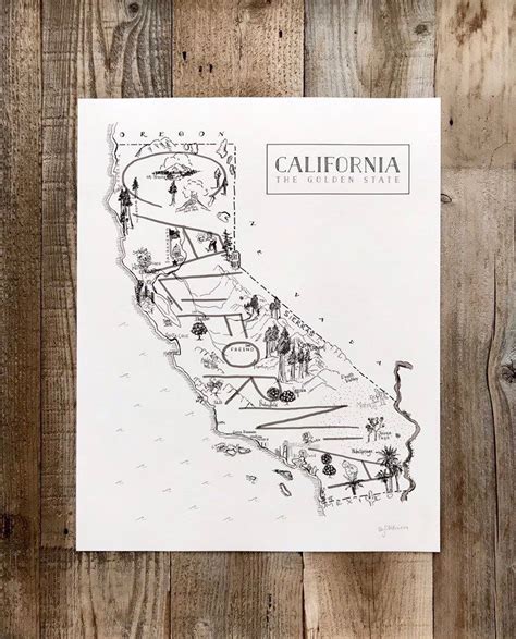 Hand Lettered Map California Map Map Of California Wall Map
