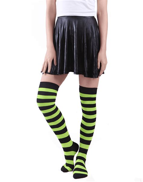 women s extra long striped socks over knee high opaque stockings black and pink