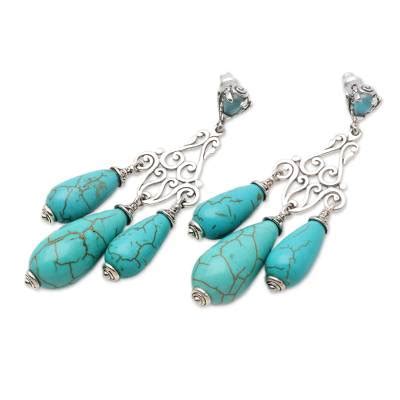 Silver And Blue Reconstituted Turquoise Earrings From Bali Lovely