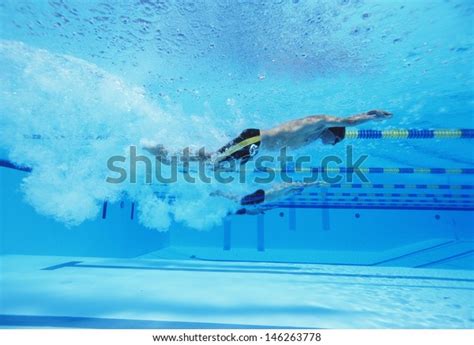 Underwater Shot Three Male Athletes Racing Stock Photo 146263778