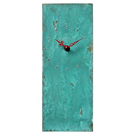 Turquoise Copper Rustic Rectangle Wall Clock 12 Inch