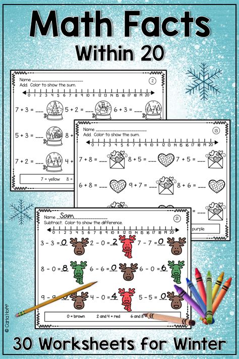 winter addition  subtraction   worksheets math facts addition
