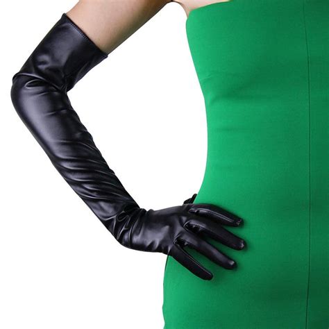 Dooway Women Long Leather Opera Gloves Evening Party Costume Faux Leather Cosplay Dress