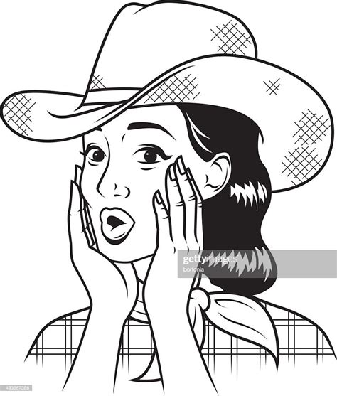 Retro Line Art Illustration Of A Surprised Cowgirl High Res Vector Graphic Getty Images