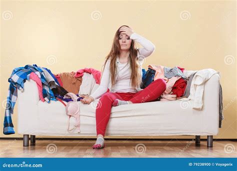 Desperate Helpless Woman In Messy Room Home Stock Photo Image Of