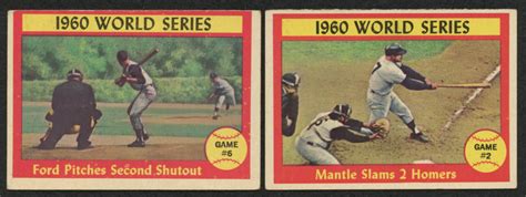 lot of 2 1961 topps baseball cards with 307 world series game 2 mickey mantle and 311 world