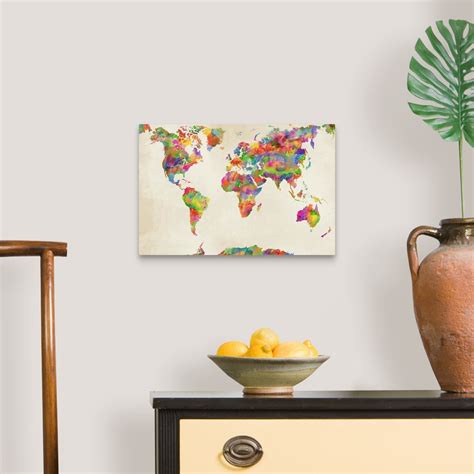 Watercolor World Map With Borders Wall Art Canvas Prints Framed