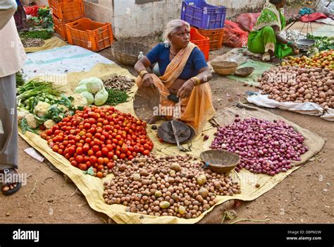 Indian Open Air Vegetable Market In Mocha Village Madya Pradesh India