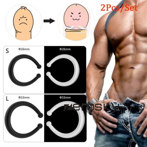2pcs men foreskin correction hinder ring penis training sleeve time delay device ebay