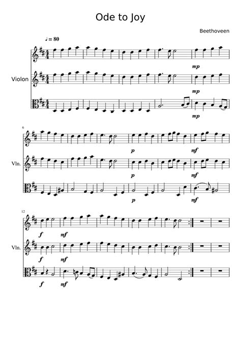 Free printable sheet music for ode to joy from symphony no. Ode to Joy (2 violins and viola) sheet music for Violin ...