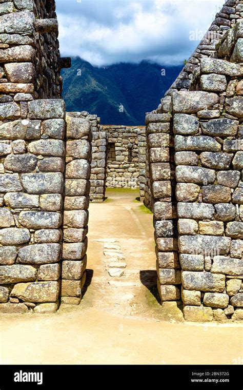Remains Of Stone Buildings Built By The Inca At The Ancient City Of