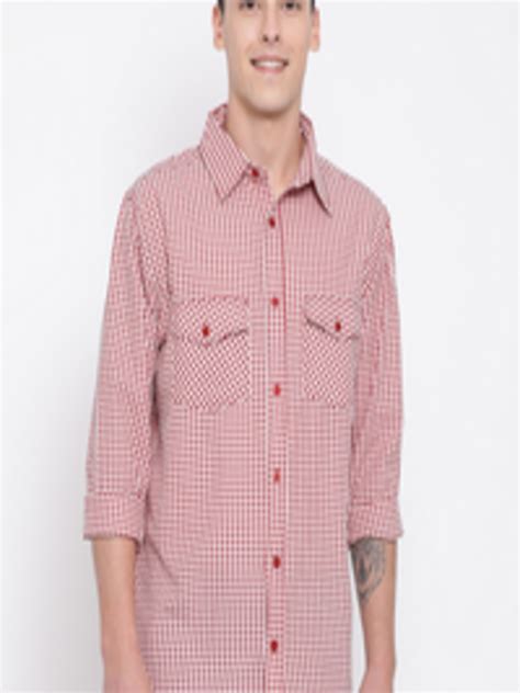 Buy Oxolloxo Men Red And White Regular Fit Checked Casual Shirt Shirts