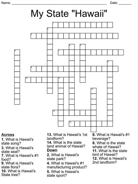 My State Hawaii Crossword Wordmint