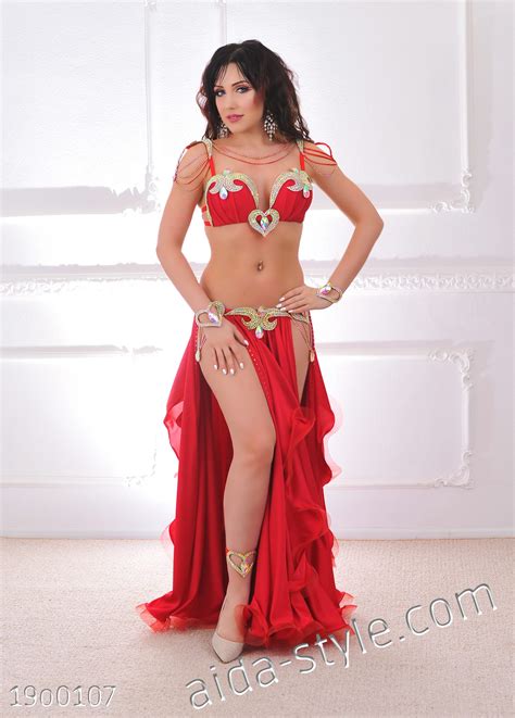 red belly dance costume with hearts aida style