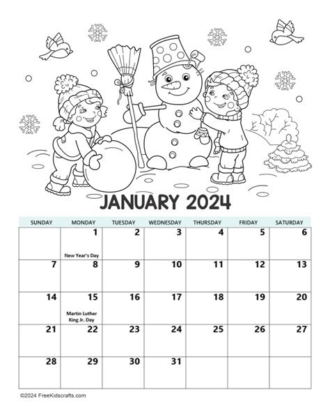 Printable January Coloring Calendar