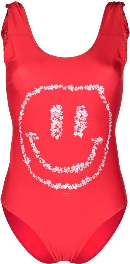 Ganni Smiley Print One Piece Swimsuit Shopstyle