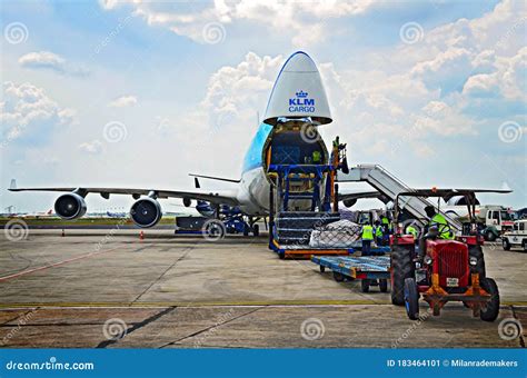 Boeing 747 Cargo Loading Via The Nose Door Editorial Photo Image Of