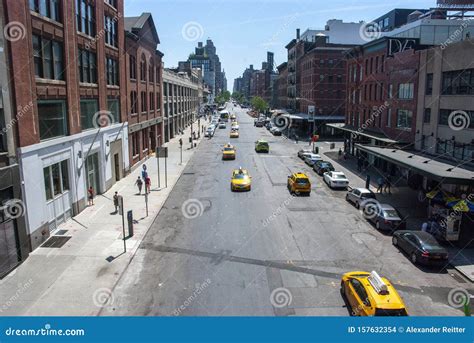 Aerial View Over Typical New York City Street With Lots Of Cars And
