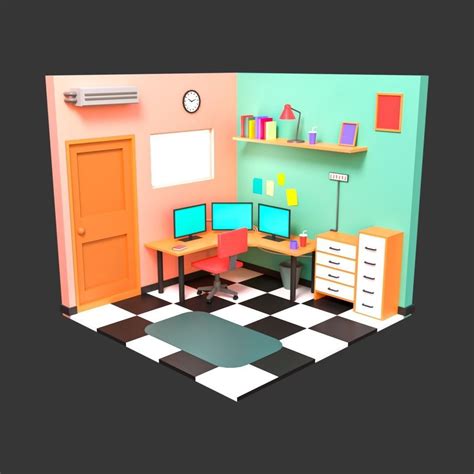 3d Model Isometric Room Interior Vr Ar Low Poly Cgtrader