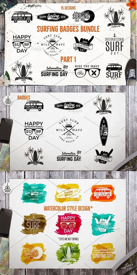 Summer Surfing Logos Badges Vol1 Surfing Vintage Surf Silhouette