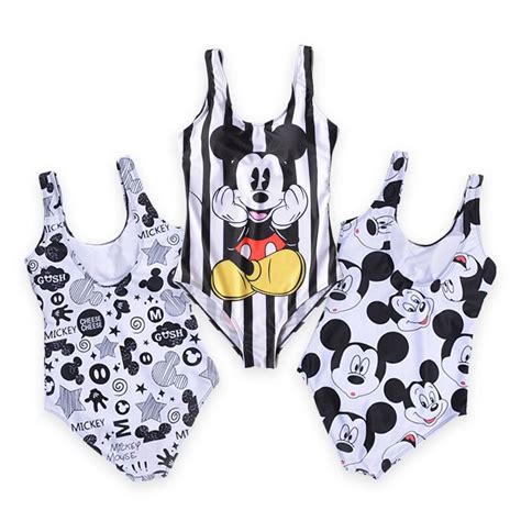 Disney Mickey Minnie Mouse Print Sexy Swimsuit Girls Stars Letter