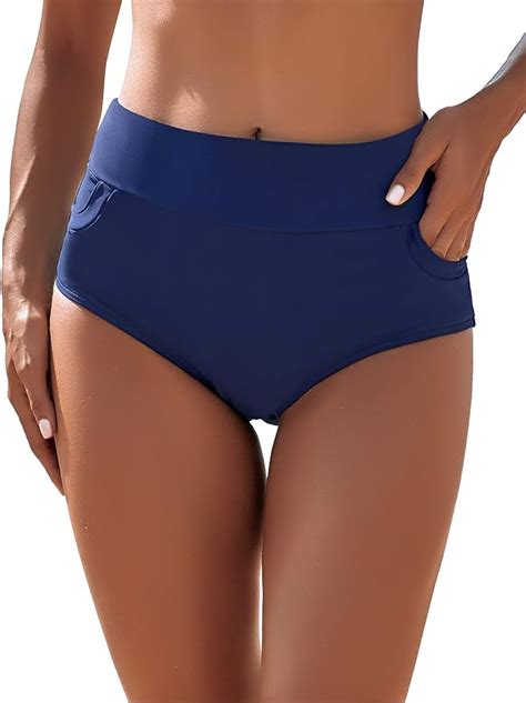 Luyeess Women High Waist Swimsuit Bikini Bottom Full Coverage Pockets
