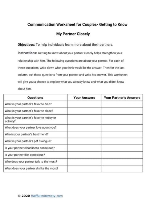 printable couples communication worksheets