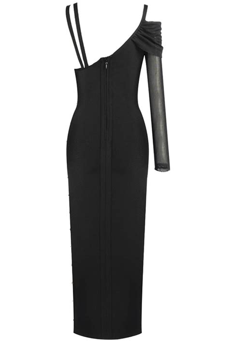 One Sleeve Pin Detail Slit Dress Cloved In Ivy Boutique