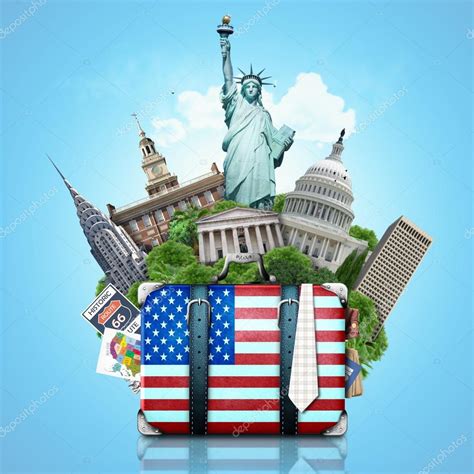 Von new york bis hawaii, von florida bis alaska:. USA, Wahrzeichen USA, Koffer und New York ...