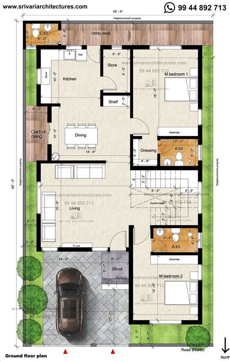 35 X 60 North Facing Floor Plan Square House Plans Simple House