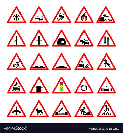 Set Road Hazard Warning Signs Road Signs Warn Vector Image