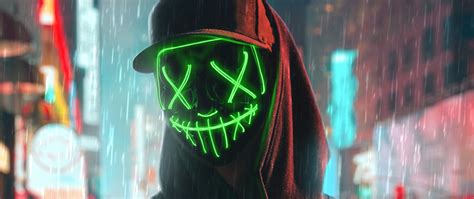 2560x1080 Hoodie Boy Green Glowing Mask 4k 2560x1080 Resolution Hd 4k