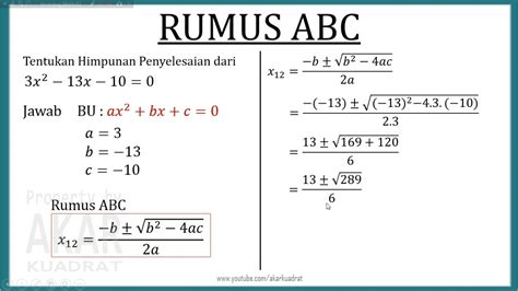 Menyelesaikan Persamaan Kuadrat Menggunakan Rumus Abc Youtube