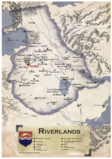 A Map Of The Riverlands With Rivers And Lakes On It As Well As Mountains