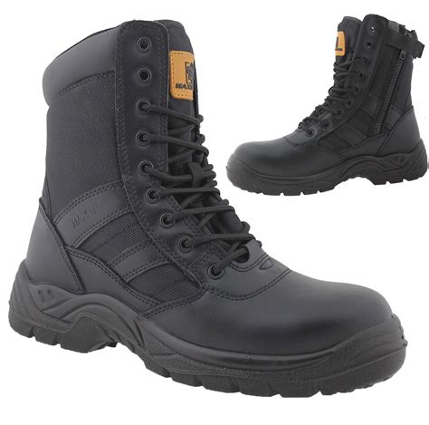 Buy Mens Leather Lightweight Safety Steel Toe Cap Army Patrol Black