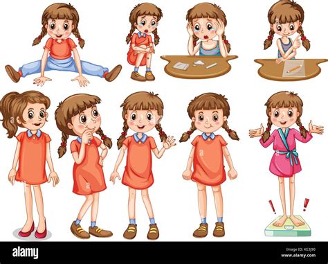 Little Girl In Different Actions Illustration Stock Vector Image And Art