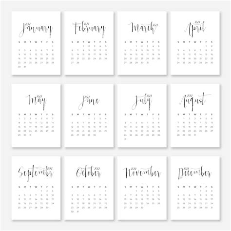 2022 Simple Font Calendar Printable Calendar Pages Monthly Etsy