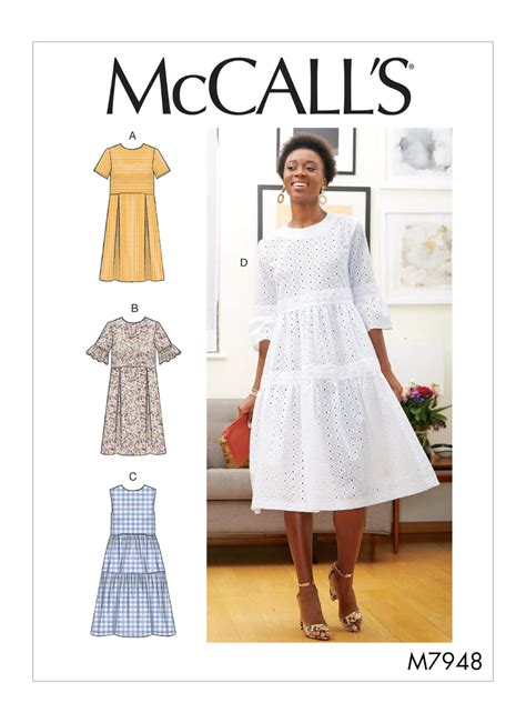 M7948 | Linen dress pattern, Tiered dress pattern, Simple dress pattern