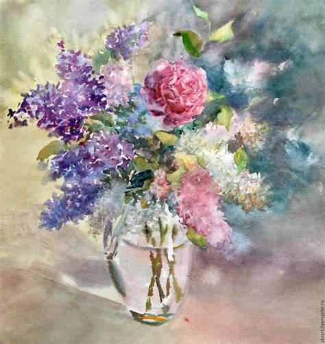 Watercolour Painting Watercolors Flowers A Bouquet Of Lilacs в