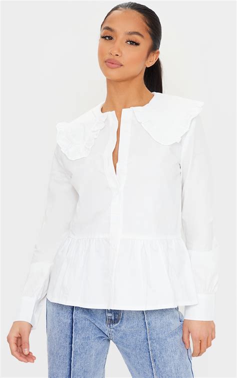 Petite White Oversized Collar Shirt Petite Prettylittlething Il