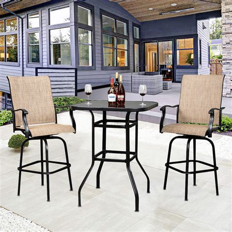 Piece Outdoor Height Bistro Chairs Set Patio Bar Height Table With Swivel Chairs All