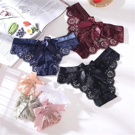3pcs sexy women s panties lace bowknot underwear for female hollow out seamless g string thong