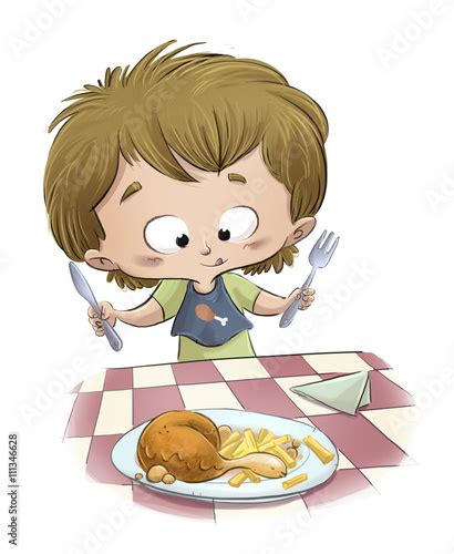 niño comiendo pollo con patatas comprar esta ilustración de stock y explorar ilustraciones