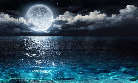 하얀 달 바다 밤 달 Hd 배경 화면 Wallpaperbetter