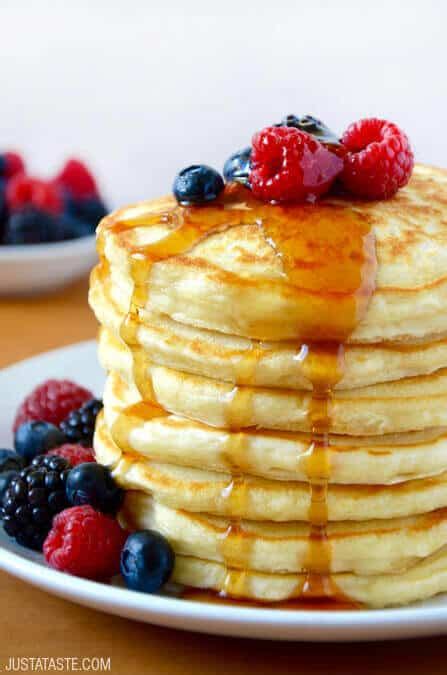 Watch the video showing you how to. Just a Taste | Fluffy Greek Yogurt Pancakes