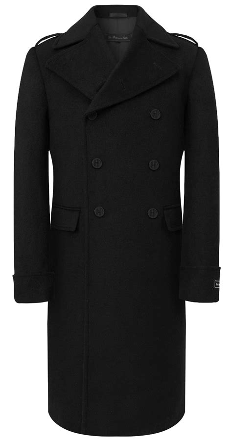 Mens Black Overcoat Wool And Cashmere Great Coat Long Double Breasted