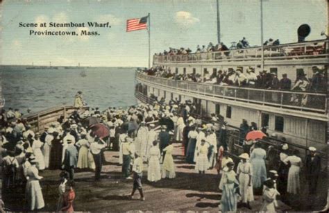 Provincetown Cape Cod Ma Crowd At Steamer Wharf C1910 Postcard United