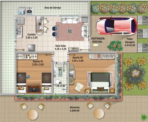 Lindo Plano De Casa De 80 M2 Con 2 Dormitorios